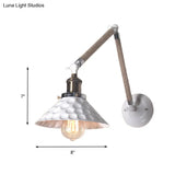 Industrial Style Metal Conic Wall Sconce With Swing Arm - 1 Light Corridor In White