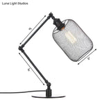 Industrial Style Metal Cylindrical Table Light With Adjustable Black/Brass Finish And Mesh Screen