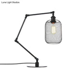 Industrial Style Metal Cylindrical Table Light With Adjustable Black/Brass Finish And Mesh Screen