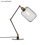 Industrial Style Metal Cylindrical Table Light With Adjustable Black/Brass Finish And Mesh Screen