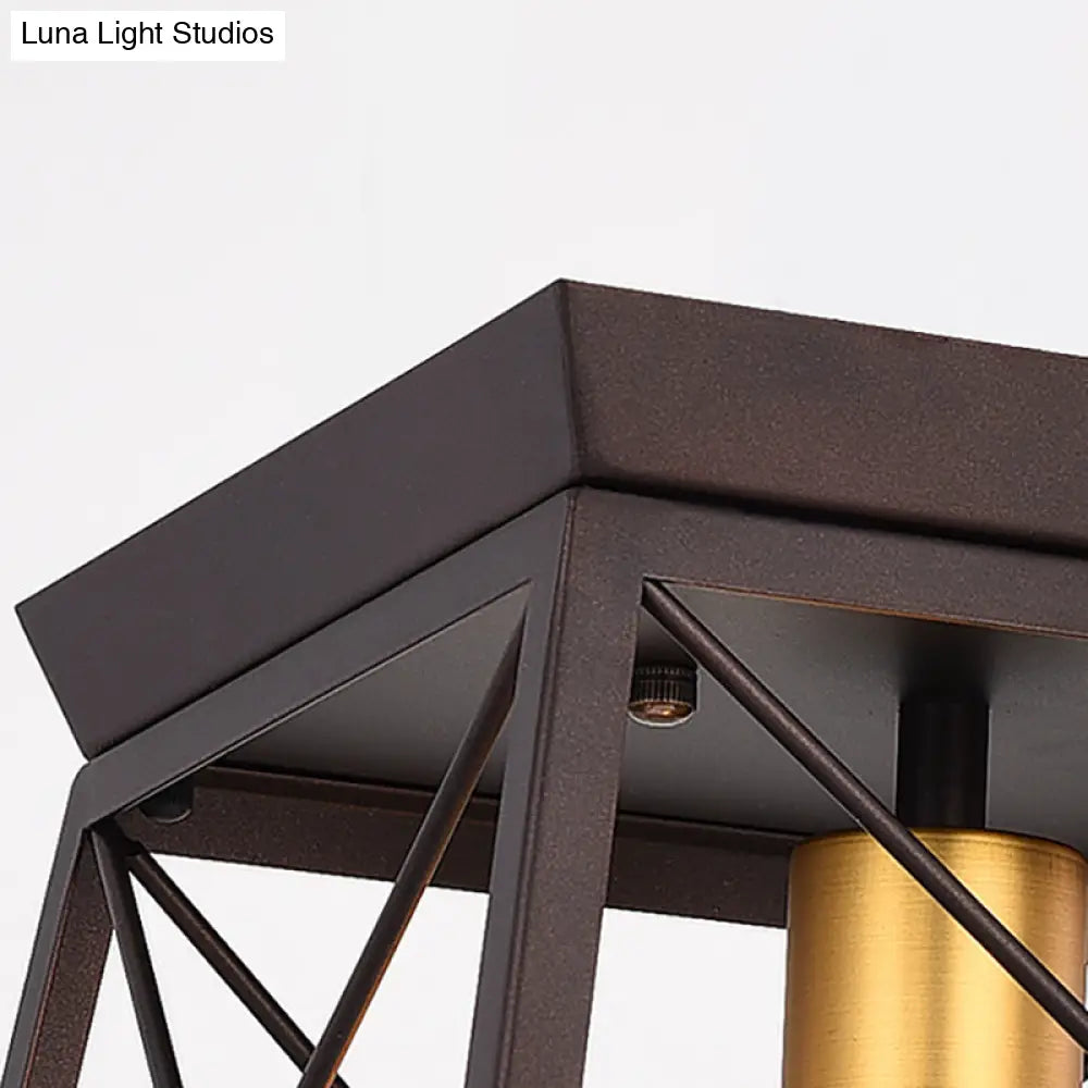 Industrial Style Metal Flush Ceiling Light Fixture - 10’/12’ Wide 2 Bulbs Coffee Tone Ideal For
