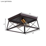 Industrial Style Metal Flush Ceiling Light Fixture - 10’/12’ Wide 2 Bulbs Coffee Tone Ideal For