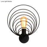 Industrial Style Metal Sconce Wall Lamp For Dining Room - Black Finish Single Bulb