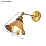 Industrial Style Metal Wall Lamp With Rotatable Barn/Cone Shade - Brass 1 Head Lighting Fixture For