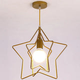 Industrial Style Metal Wire Cage Pendant Light Fixture For Foyer Gold / Star