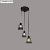Industrial Style Metallic Black Wire Cage Pendant Light With 3 Heads - Perfect For Foyer Suspension