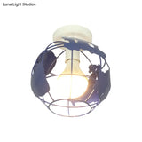 Industrial Style Metallic Flush Mount Light With Cage Shade - 1 Head Corridor Ceiling In Black/Red