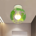Industrial Style Metallic Flush Mount Light With Cage Shade - 1 Head Corridor Ceiling In Black/Red