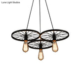 Industrial Style Metallic Multi-Light Pendant With Wheel Design - Perfect For Restaurants