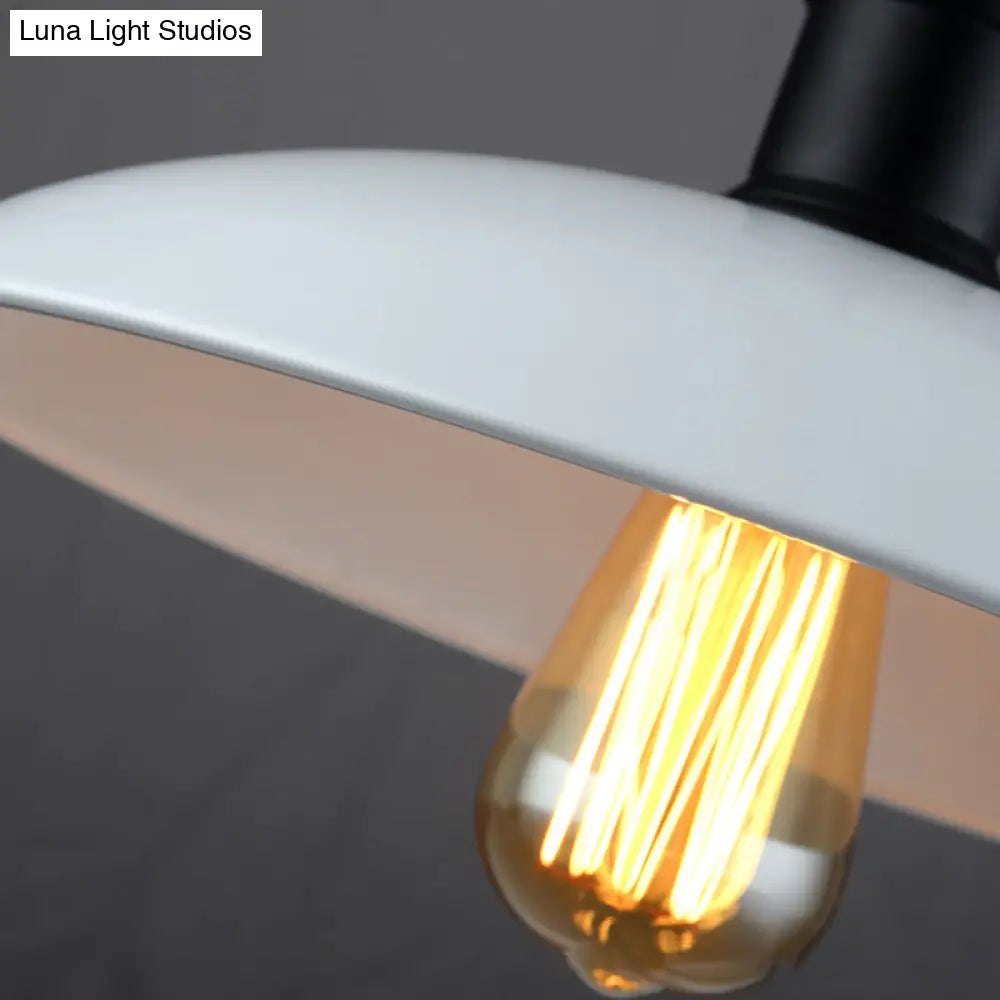 Industrial Style Metallic Saucer Pendant Light - 12.5’/16’ W 1 Black/White For Living Room Ceiling