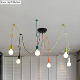 Industrial Style Multi Color Swag Pendant Light Fixture - 6 Lights Restaurant Hanging Lamp (Black