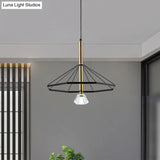 Industrial Style Pendant Lamp With Caged Metal And Clear Crystal Shade Black Finish