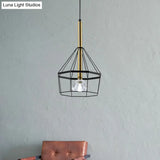 Industrial Style Pendant Lamp With Caged Metal And Clear Crystal Shade Black Finish