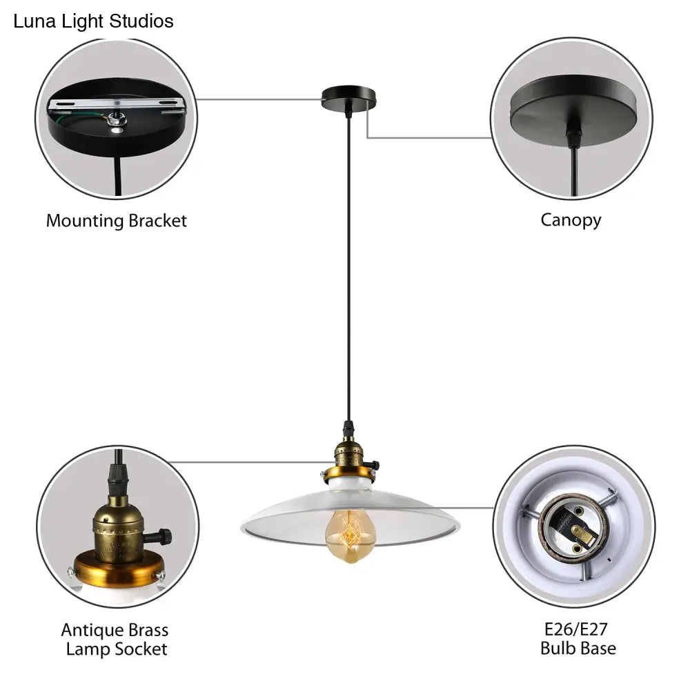 Industrial Style Saucer Metal Pendant Ceiling Light In Black/White For Living Room