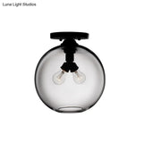 Industrial Style Semi-Flush Ceiling Light With Globe Shade In Red/Brown/Blue Glass For Dining Room