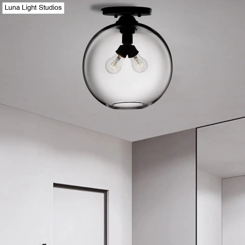 Industrial Style Semi-Flush Ceiling Light With Globe Shade In Red/Brown/Blue Glass For Dining Room