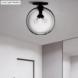Industrial Style Semi-Flush Ceiling Light With Globe Shade In Red/Brown/Blue Glass For Dining Room