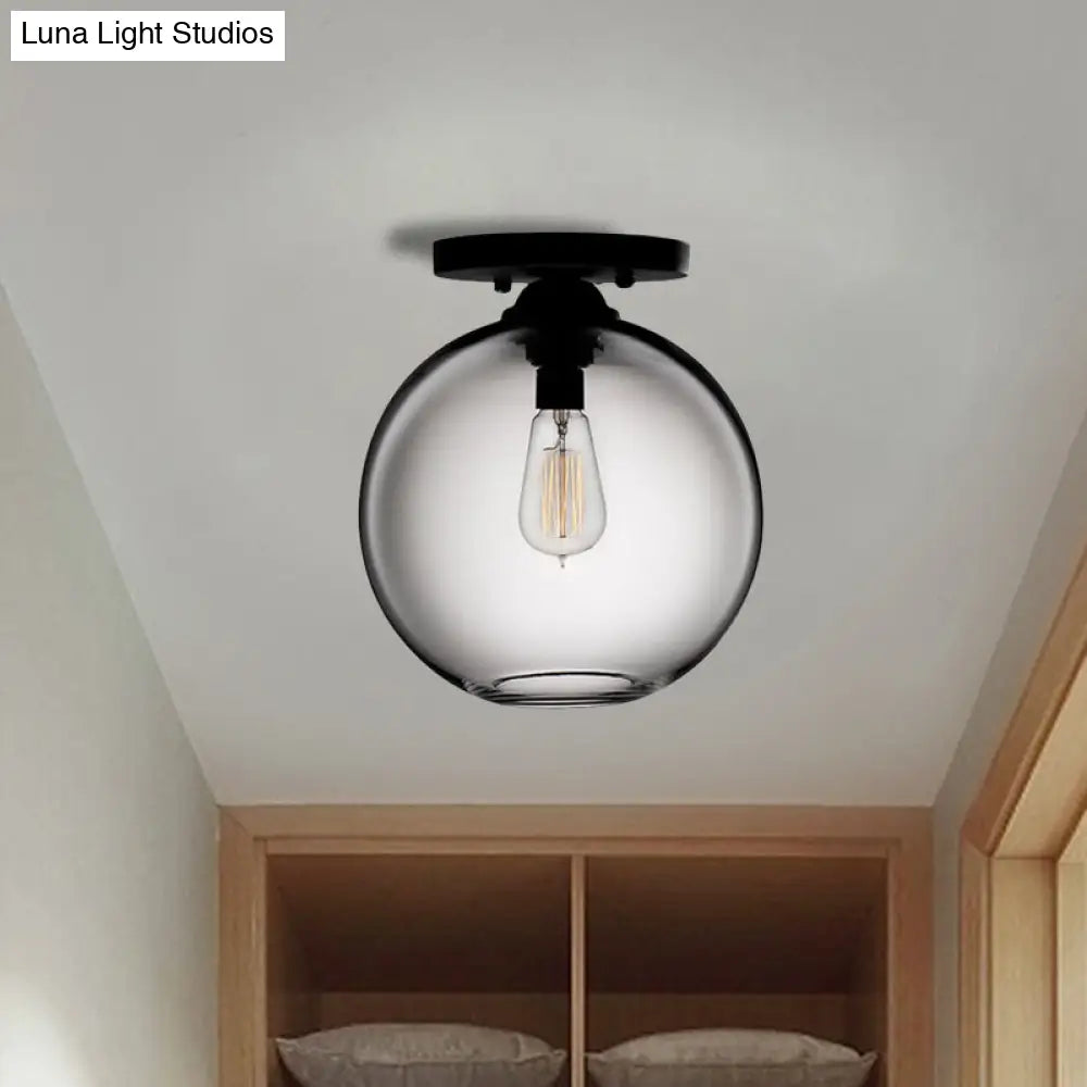 Industrial Style Semi-Flush Ceiling Light With Globe Shade In Red/Brown/Blue Glass For Dining Room