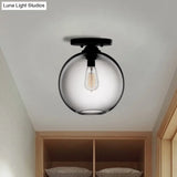Industrial Style Semi-Flush Ceiling Light With Globe Shade In Red/Brown/Blue Glass For Dining Room