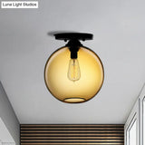 Industrial Style Semi-Flush Ceiling Light With Globe Shade In Red/Brown/Blue Glass For Dining Room