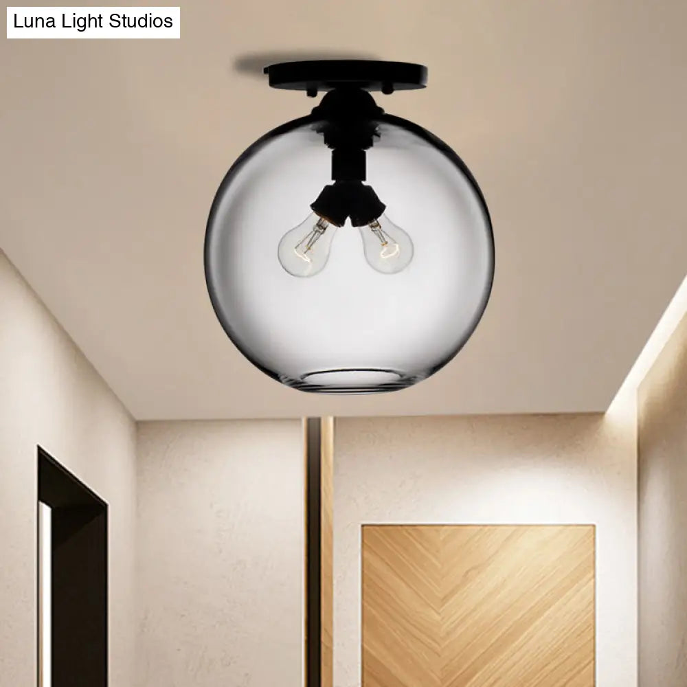 Industrial Style Semi-Flush Ceiling Light With Globe Shade In Red/Brown/Blue Glass For Dining Room