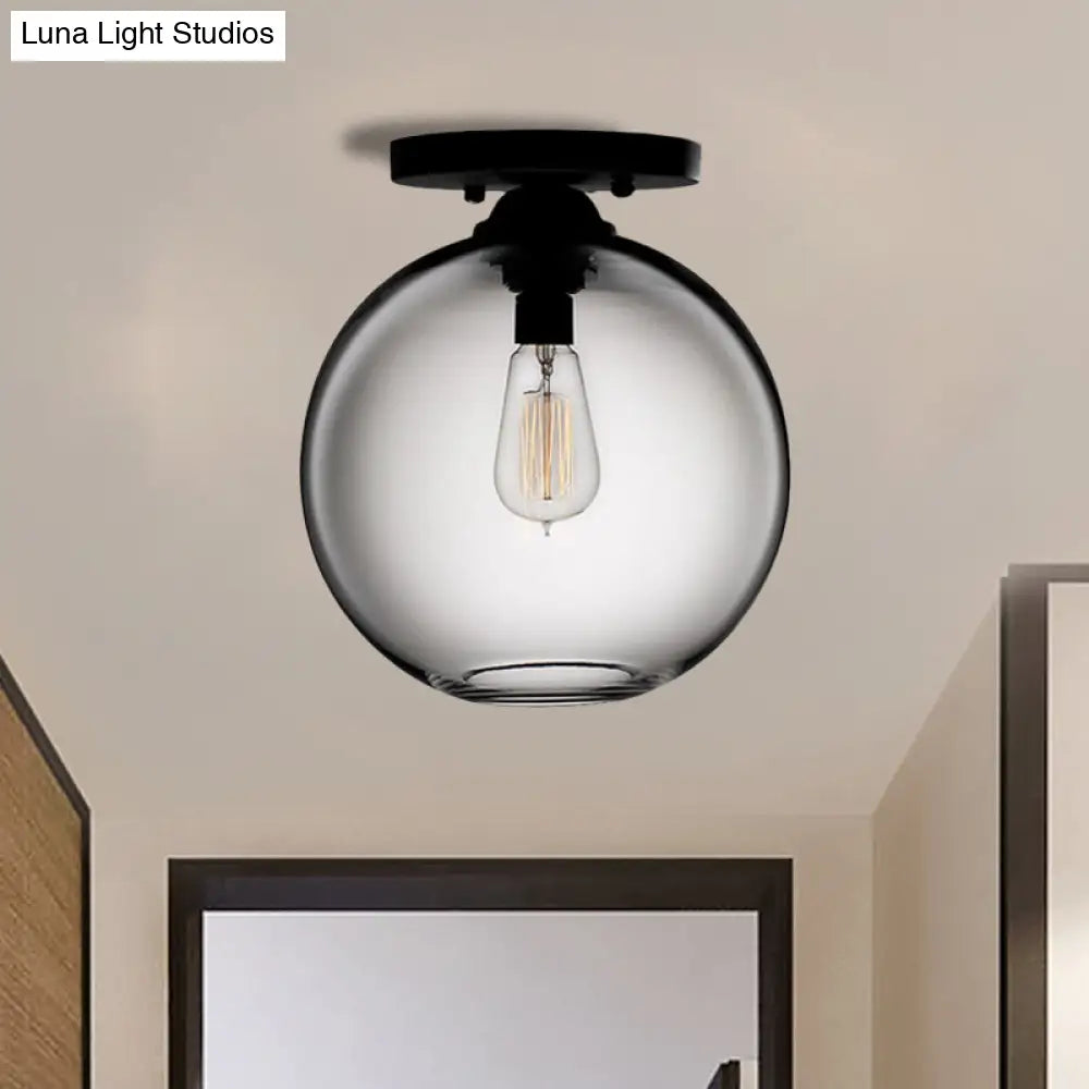 Industrial Style Semi-Flush Ceiling Light With Globe Shade In Red/Brown/Blue Glass For Dining Room