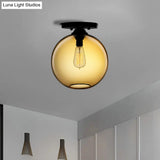 Industrial Style Semi-Flush Ceiling Light With Globe Shade In Red/Brown/Blue Glass For Dining Room
