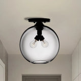 Industrial Style Semi-Flush Ceiling Light With Globe Shade In Red/Brown/Blue Glass For Dining Room