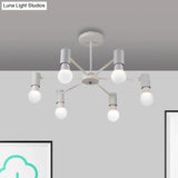 Industrial Style Semi Flush Ceiling Light With Open Bulb Available In Black/White - 3 Or 5 Heads