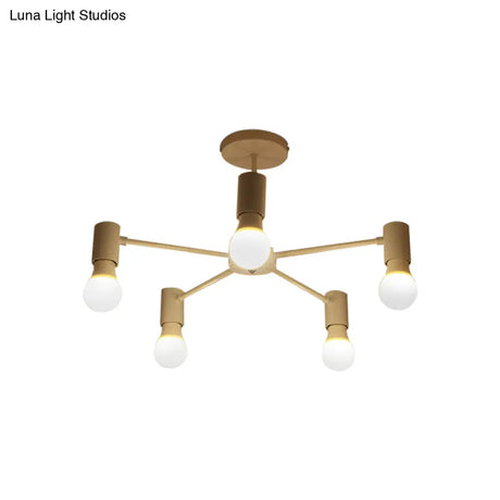Industrial Style Semi Flush Ceiling Light With Open Bulb Available In Black/White - 3 Or 5 Heads