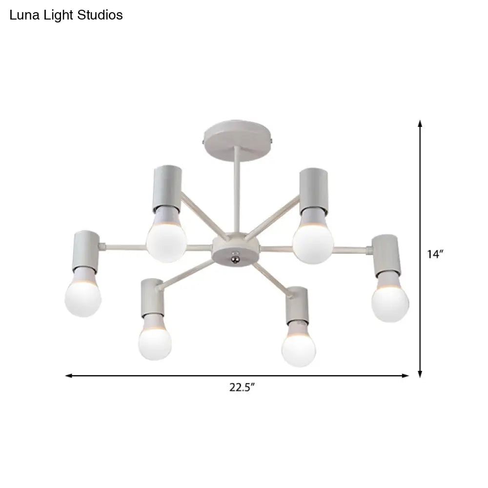 Industrial Style Semi Flush Ceiling Light With Open Bulb Available In Black/White - 3 Or 5 Heads