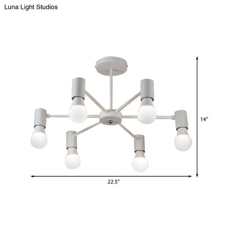 Industrial Style Semi Flush Ceiling Light With Open Bulb Available In Black/White - 3 Or 5 Heads