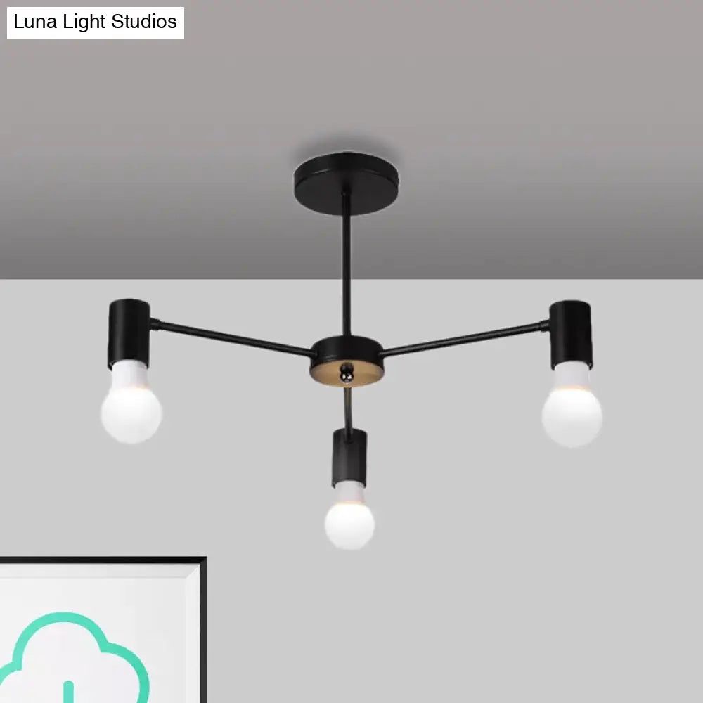 Industrial Style Semi Flush Ceiling Light With Open Bulb Available In Black/White - 3 Or 5 Heads