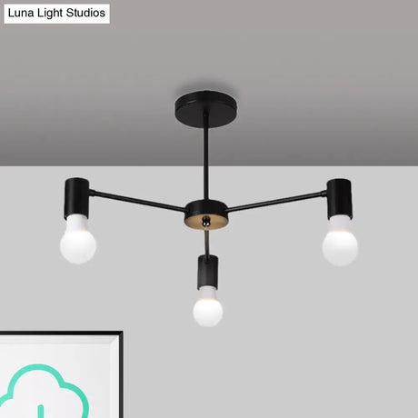 Industrial Style Semi Flush Ceiling Light With Open Bulb Available In Black/White - 3 Or 5 Heads