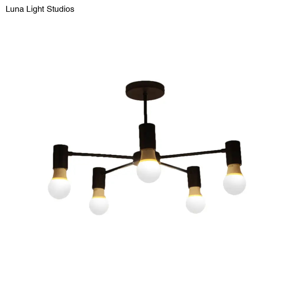 Industrial Style Semi Flush Ceiling Light With Open Bulb Available In Black/White - 3 Or 5 Heads