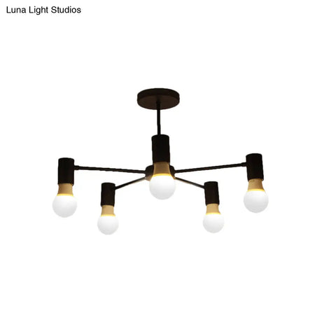 Industrial Style Semi Flush Ceiling Light With Open Bulb Available In Black/White - 3 Or 5 Heads