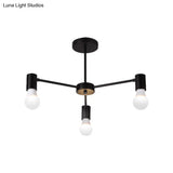 Industrial Style Semi Flush Ceiling Light With Open Bulb Available In Black/White - 3 Or 5 Heads