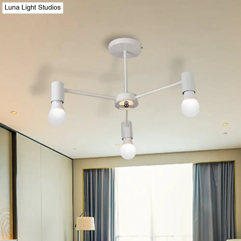 Industrial Style Semi Flush Ceiling Light With Open Bulb Available In Black/White - 3 Or 5 Heads