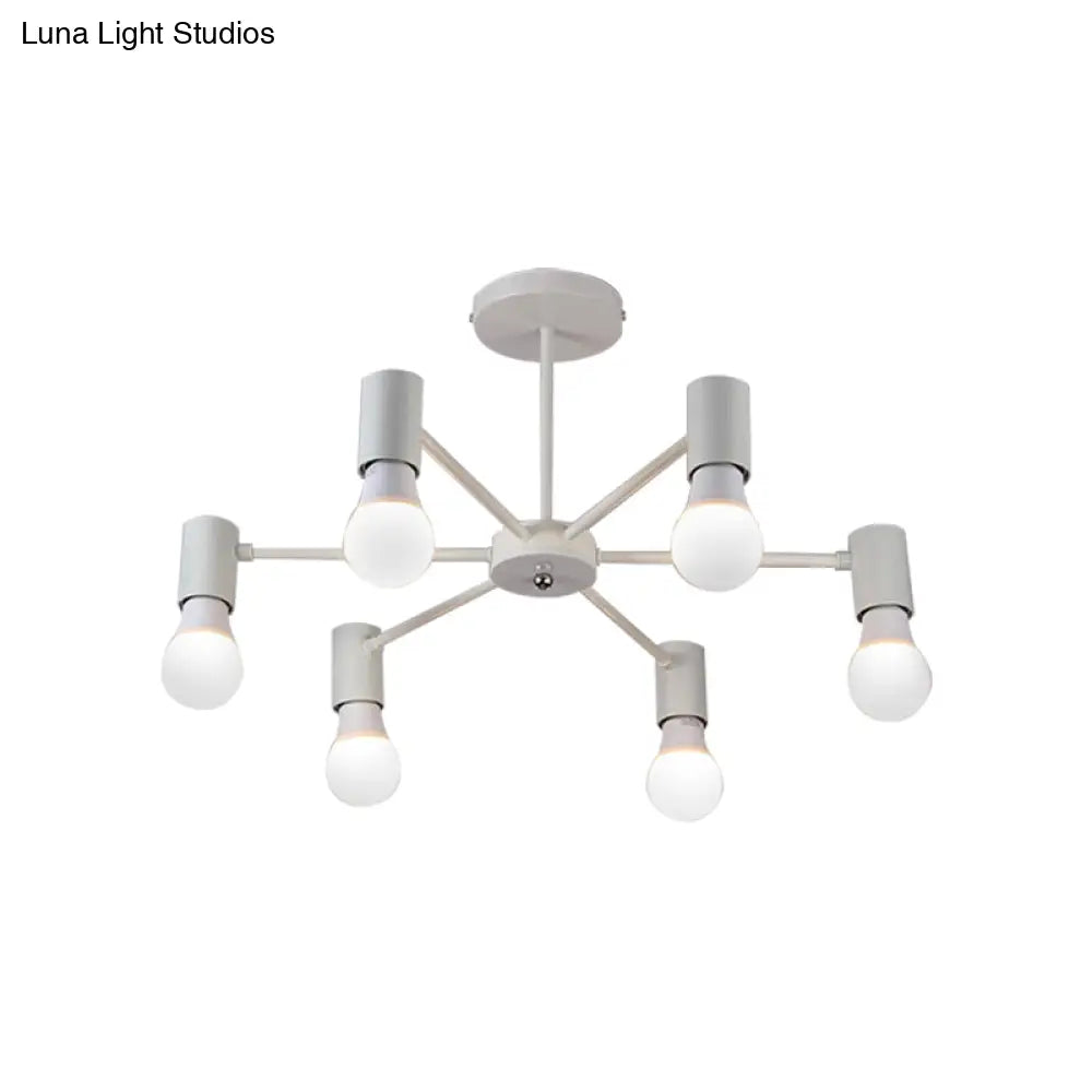 Industrial Style Semi Flush Ceiling Light With Open Bulb Available In Black/White - 3 Or 5 Heads