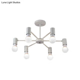 Industrial Style Semi Flush Ceiling Light With Open Bulb Available In Black/White - 3 Or 5 Heads