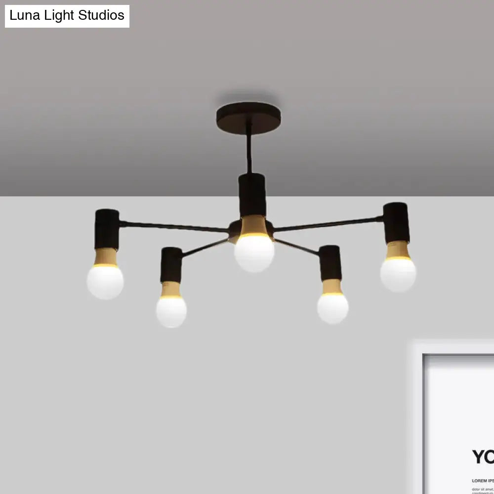 Industrial Style Semi Flush Ceiling Light With Open Bulb Available In Black/White - 3 Or 5 Heads
