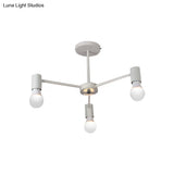 Industrial Style Semi Flush Ceiling Light With Open Bulb Available In Black/White - 3 Or 5 Heads