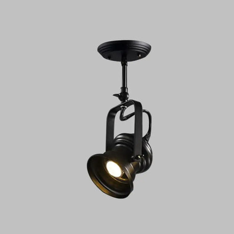 Industrial Style Semi Flush Mount Light Fixture 1-Light Metal Camera Spotlight Mount Lamp In Black