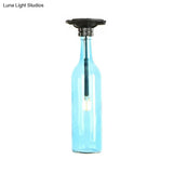 Industrial Style Semi-Flush Mount Light With Bottle Glass Shade - Stylish Living Room Lighting