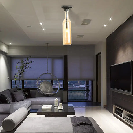 Industrial Style Semi-Flush Mount Light With Bottle Glass Shade - Stylish Living Room Lighting Amber