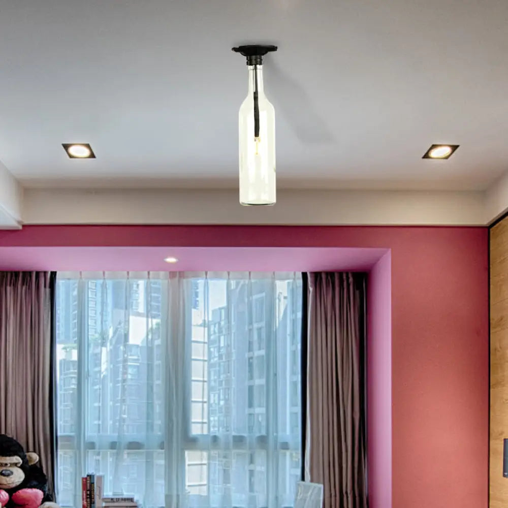Industrial Style Semi-Flush Mount Light With Bottle Glass Shade - Stylish Living Room Lighting Clear