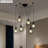 Industrial Style Spider Pendant Hanging Light - 6 Bulbs Black/Gold Iron Dining Room Ceiling Lamp