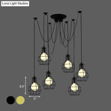 Industrial Style Spider Pendant Hanging Light - 6 Bulbs Black/Gold Iron Dining Room Ceiling Lamp