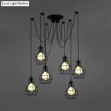 Industrial Style Spider Pendant Hanging Light - 6 Bulbs Black/Gold Iron Dining Room Ceiling Lamp