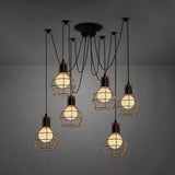 Industrial Style Spider Pendant Hanging Light - 6 Bulbs Black/Gold Iron Dining Room Ceiling Lamp